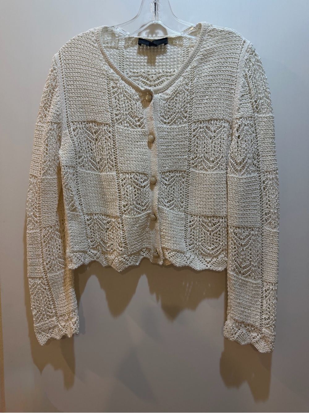 Zara Cream pointelle Button-Up Cardigan size L